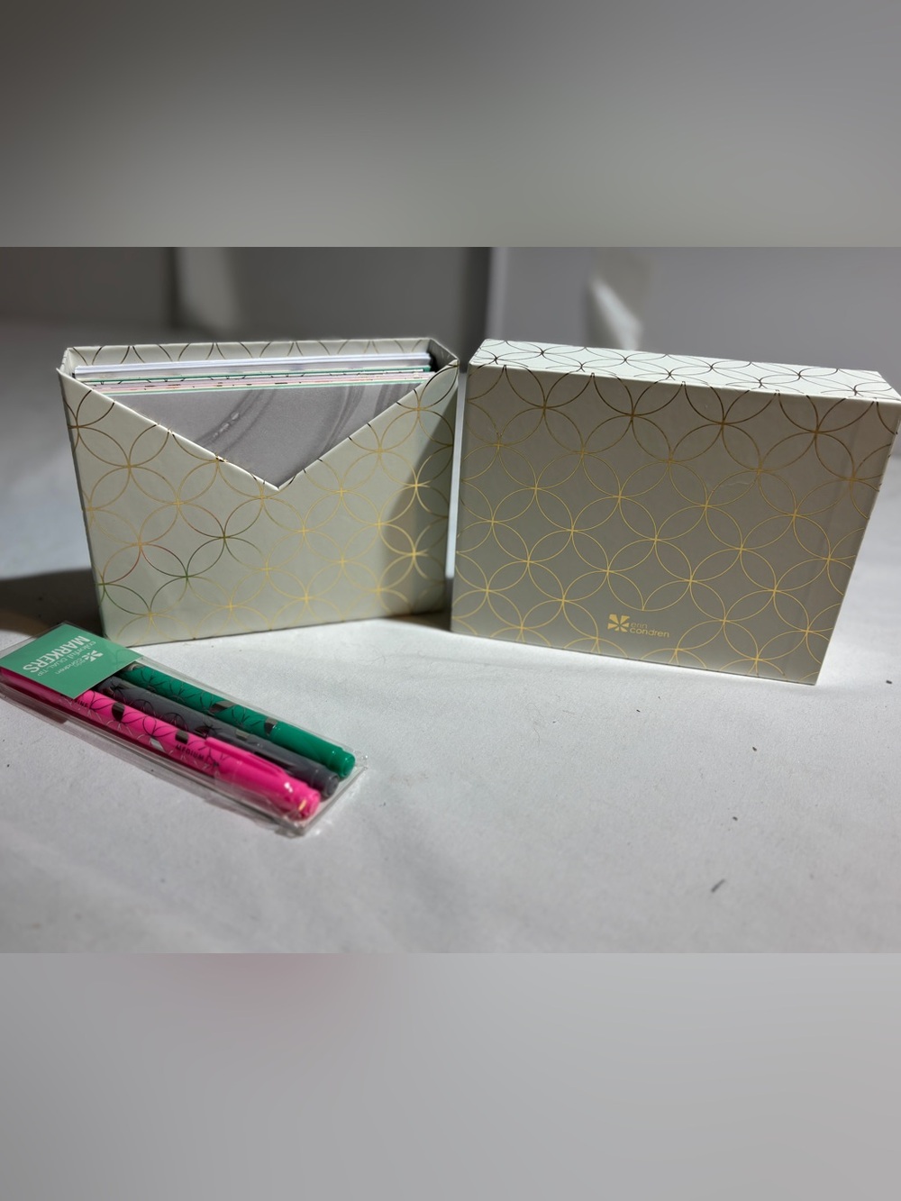 Erin Condren Gold Geometric Note Card Set with Envelope Holder and markers